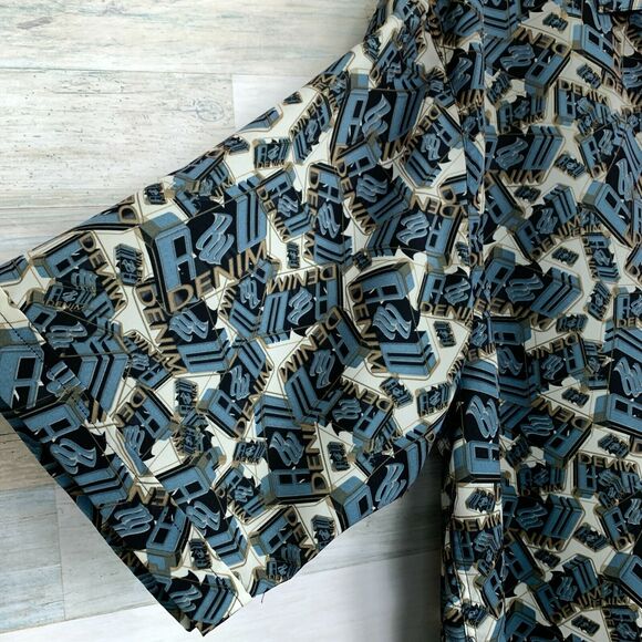 Rocawear Denim All Over Print Spell Out Hawaiian Camp Shirt VTG 90s Mens XXL 2XL - Picture 3 of 9